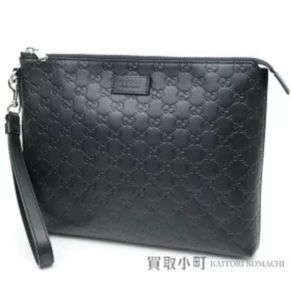 Gucci Signature Soft Bag Black GG Leather Clutch Case Shoulder
